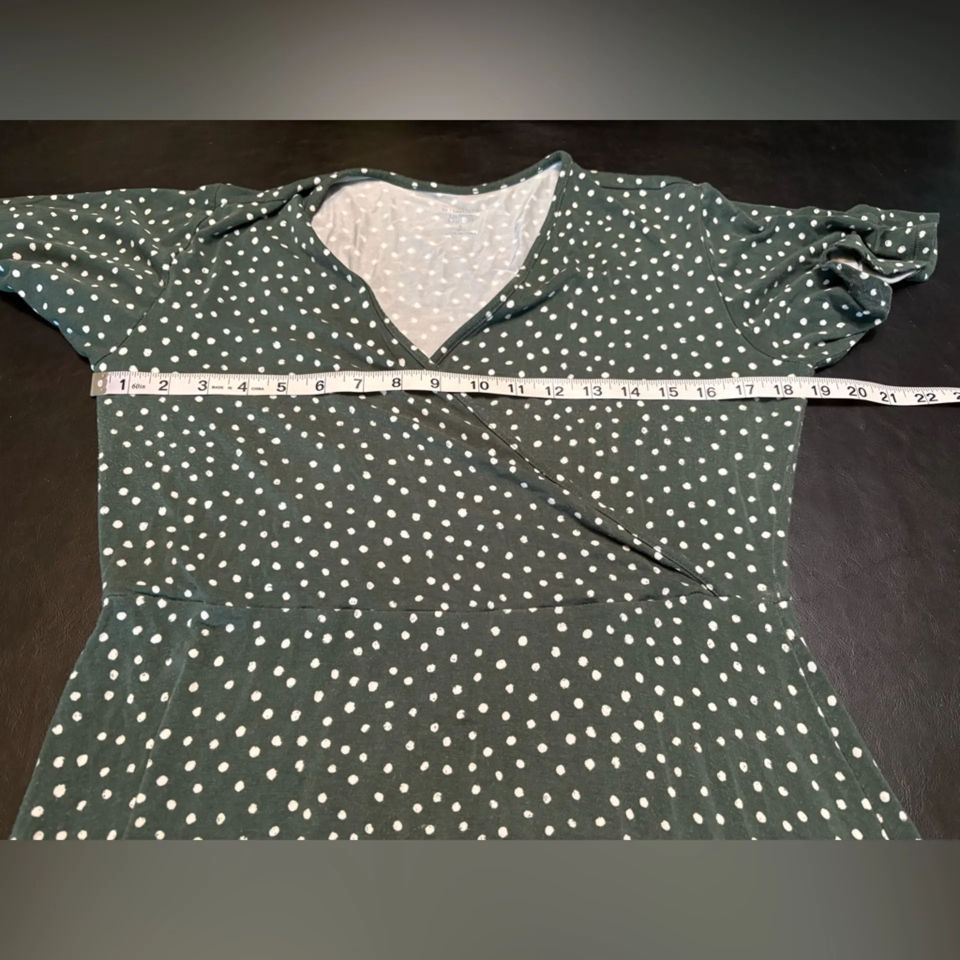 41 Hawthorn Dark Green with Polka Dots Midi Dress size Large White - Image 7