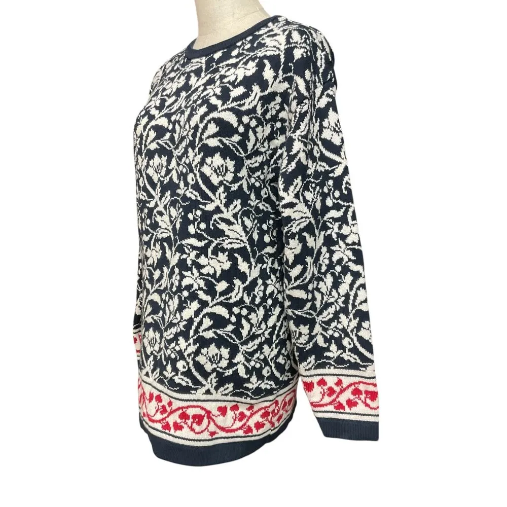 Talbots Women's‎ Floral Long Sleeve Sweater Size M White Red Pullover Fair Isle - Image 2