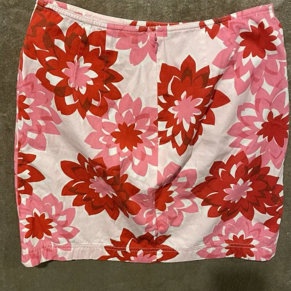 Ann Taylor Loft Womens Bright Pink Red Floral Mini Skirt Zip Up Size 4 Pockets - Image 4