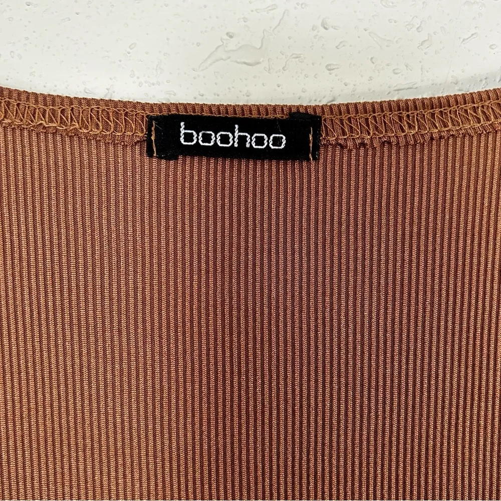 Boohoo 🦋  Brown Square Neck Ribbed Midi Dress Size 12 - Image 2
