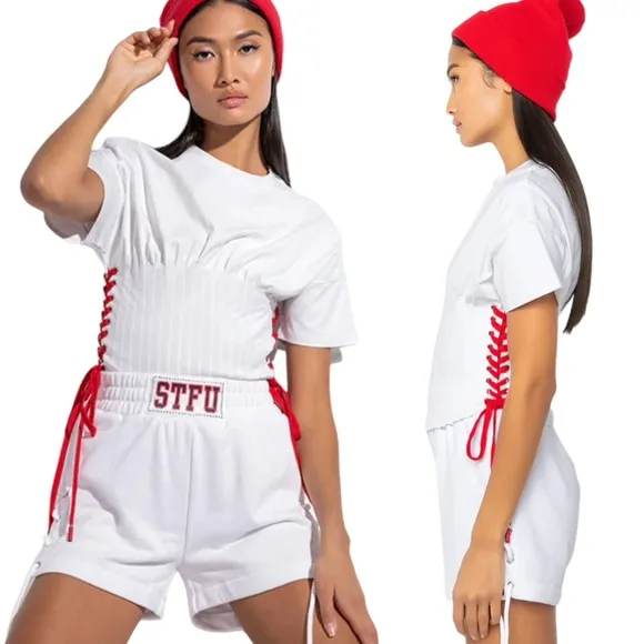 Akira Read My Thoughts Lace Up Detail T Shirt White size M NWT - Image 2