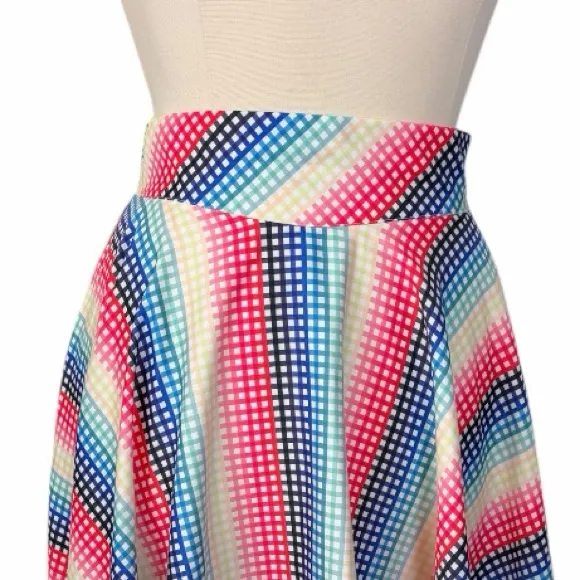 Voodoo Vixen Fit Flare Midi Skirt Rockabilly Women’s Size 14 Red Multi Gingham - Image 6