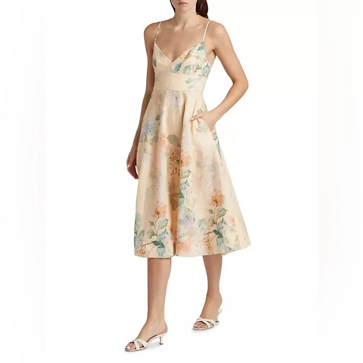 Zimmermann Illuminate Picnic Dress in Lemon Hydrangeas Size 3 AU Floral Linen - Image 4