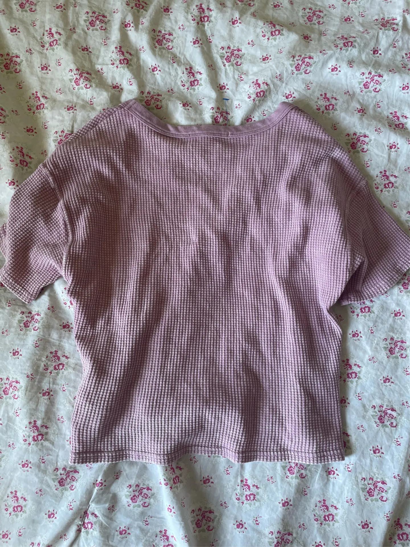 waffle knit short sleeve lounge top Pink - Image 2