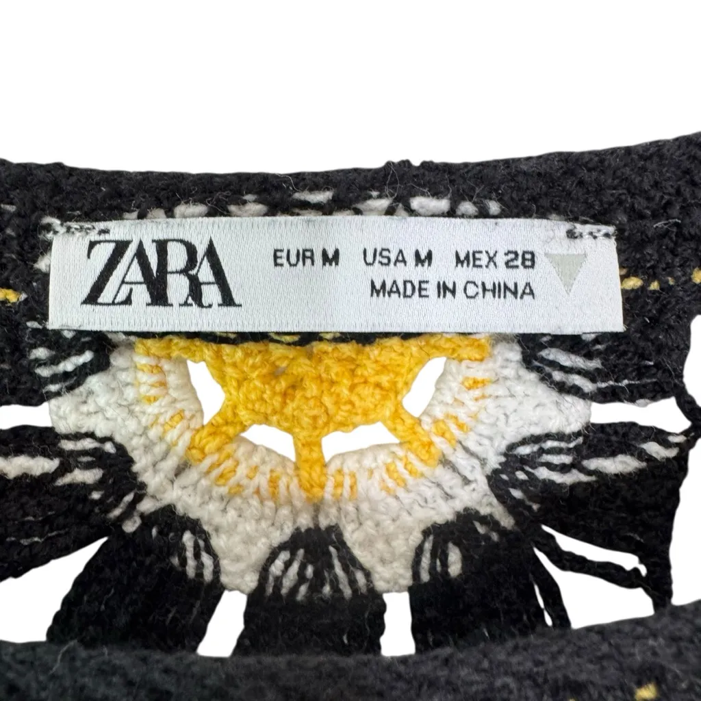Zara Granny Square Boho Crochet Crop Top Black Size M - Image 8