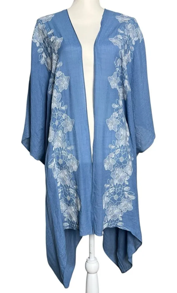 Kyemi Kye Mi Waterfall Blue White Duster Coverup Cardigan Size Medium NWT - Image 1