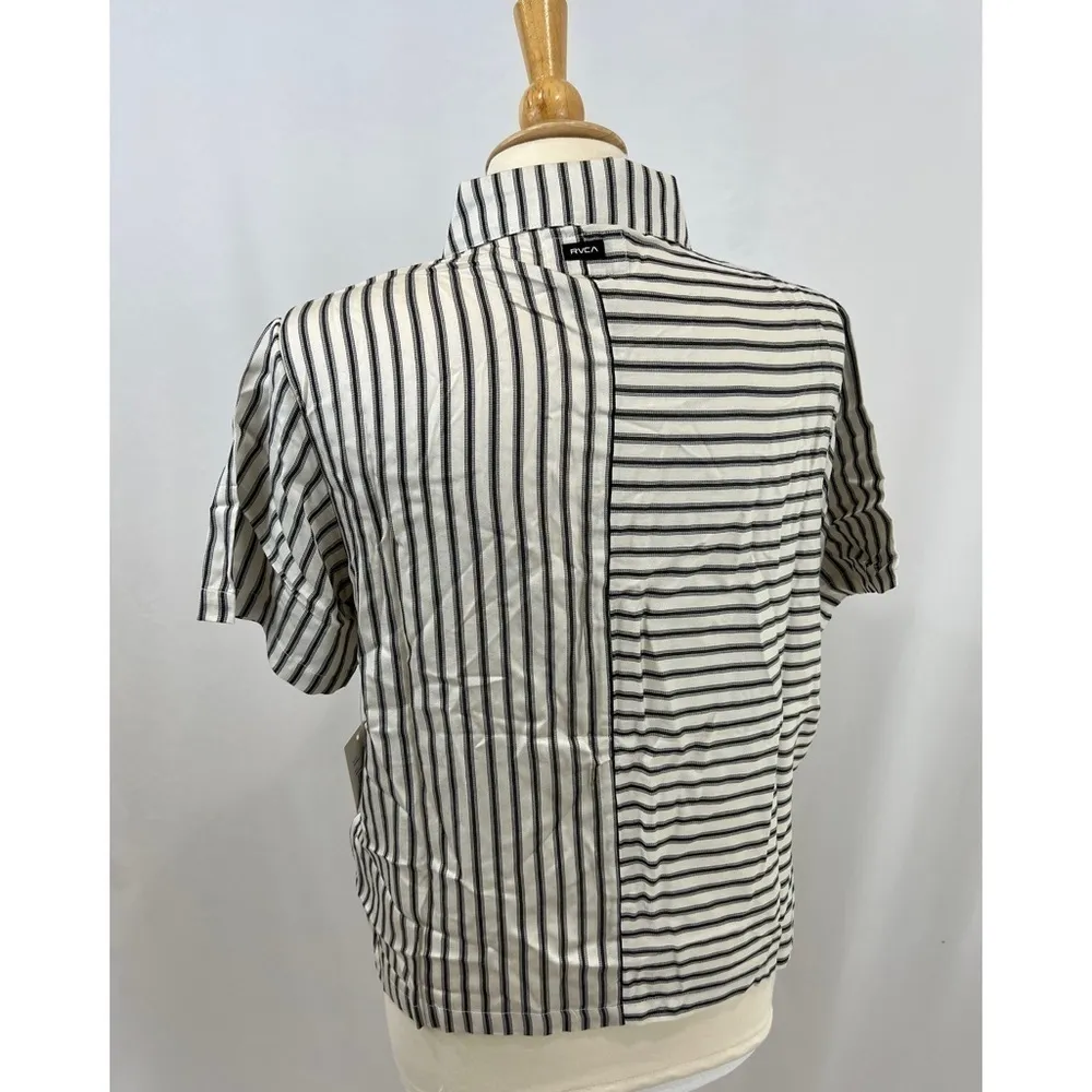 RVCA Sunday Collection Take It Easy Striped Button Up‎ Shirt Blouse - Image 6