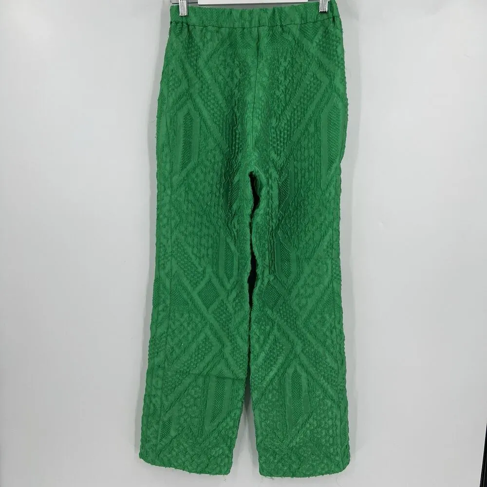 Rosie Assoulin Textured Twill Pants Green‎ Straight Leg High Rise Women’s Size 2 Green - Image 5