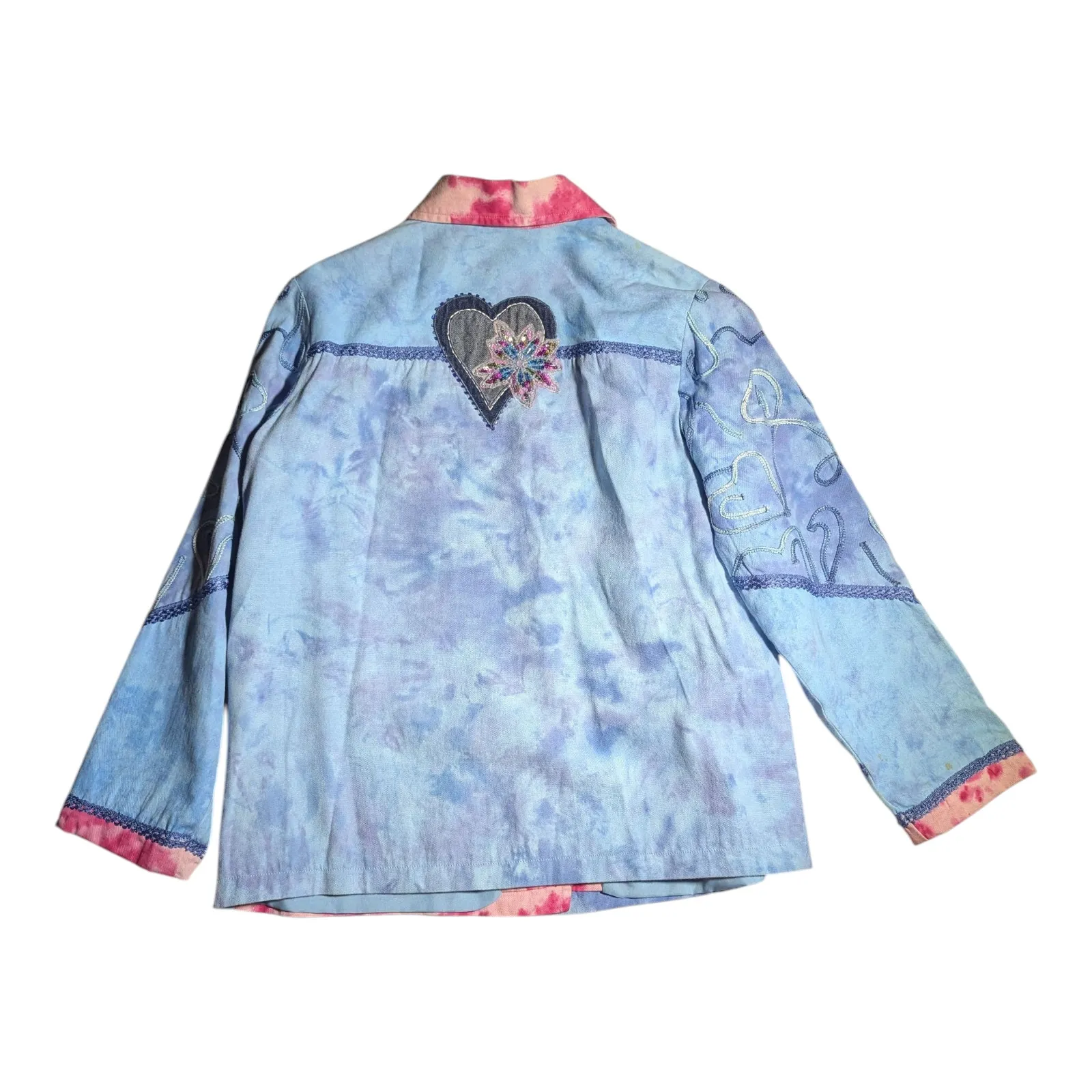 Vtg 1990s Breckenridge Blue Pink Heart Butterfly Applique Patchwork Jacket Sz S - Image 2