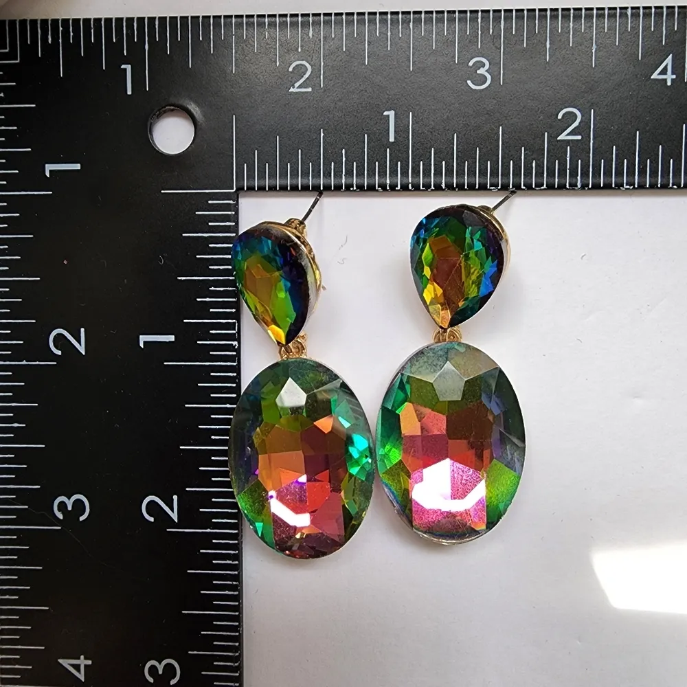 Mystic Oil Spill Crystal Drop Earrings Gold - Image 4