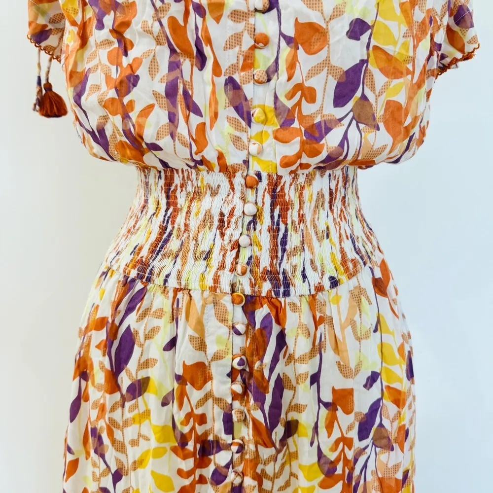 Poupette St Barth short sleeve floral multi button front midi dress NEW - Image 3