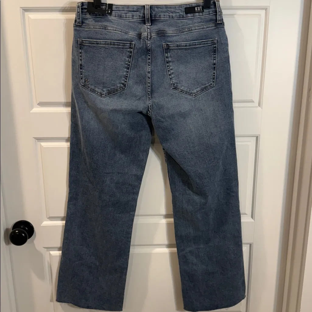NWT KUT High Rise Kelsey Ankle Flare Women's Distressed Blue Jeans 8 - Image 4