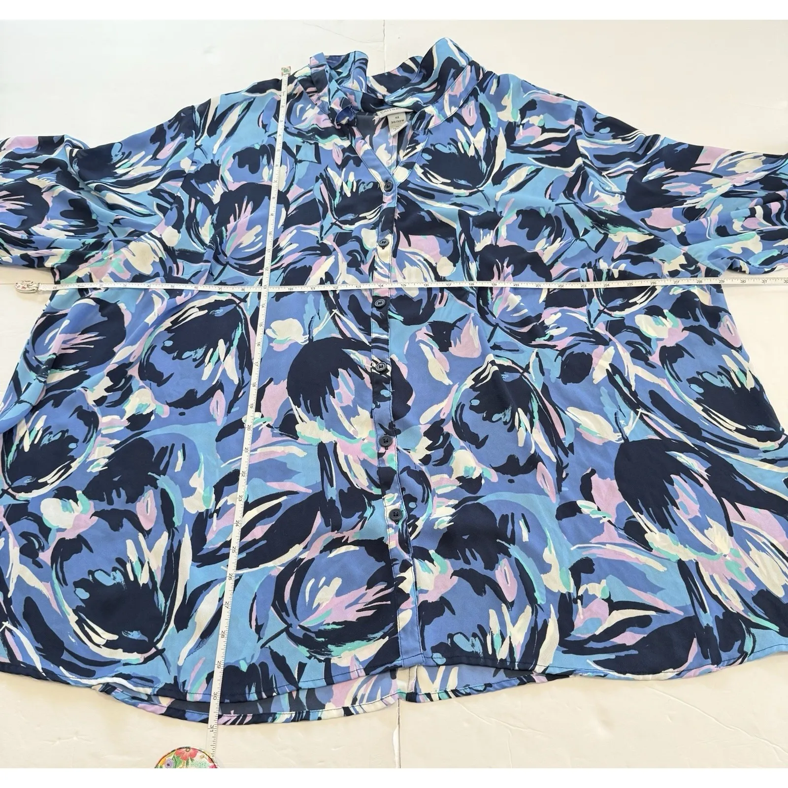 Catherines Blue Floral Button Up 3/4 Sleeve Timeless‎ Blouse Size 4X - Image 8