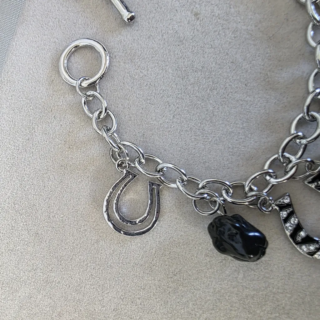 Silver Zebra Print Horseshoe Necklace Pendant and Charm Bracelet Set - Image 7