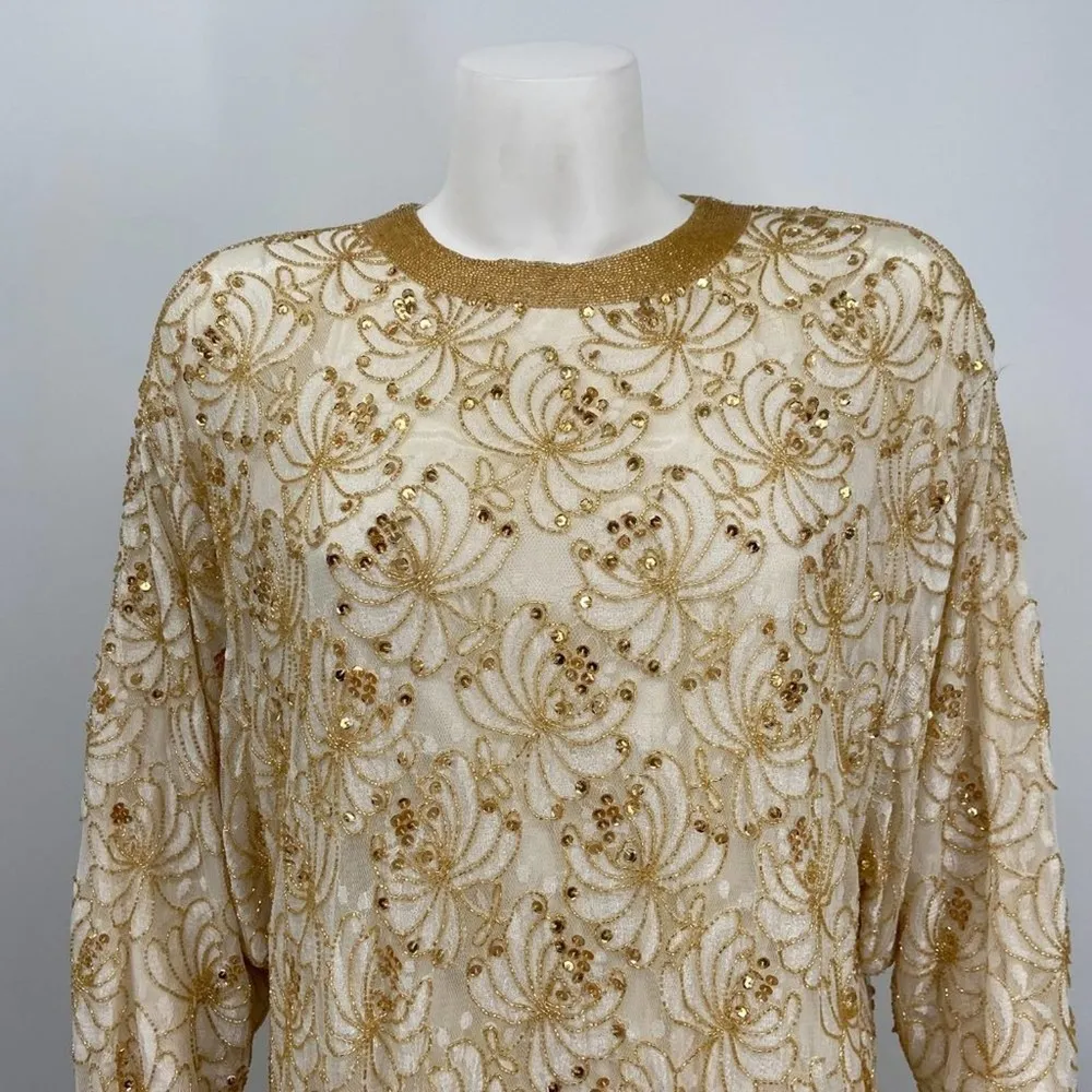 Lillie Rubin Gold Beaded Bubble Blouson Dress Vintage Size L - Image 44
