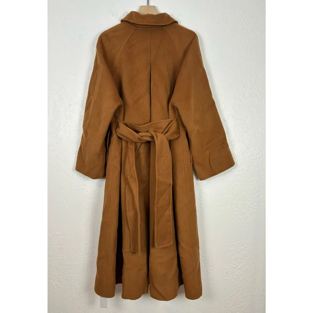 Silk Maison Double Breasted 100% Wool Coat with Belt NWT Size Small Tan - Image 3