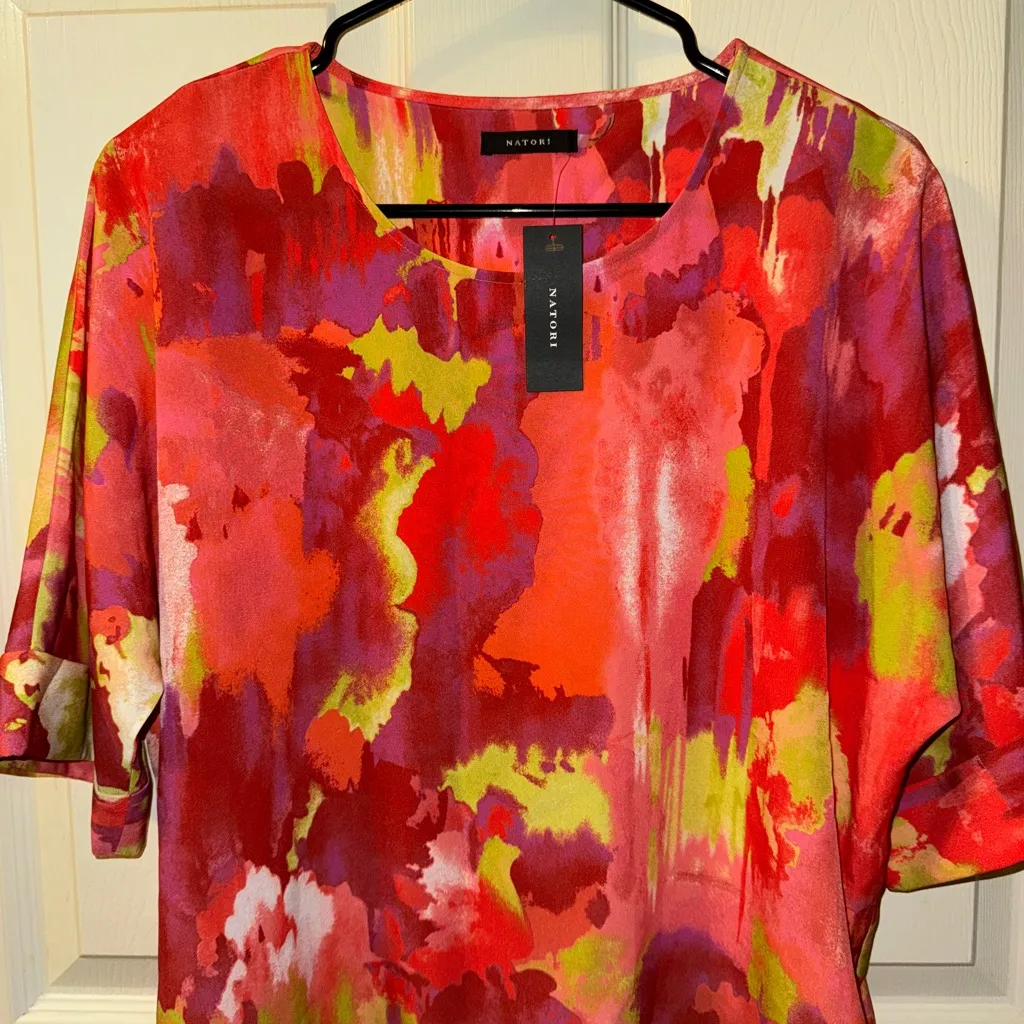 Natori colorful cover‎ up summer blouse floral size S. NEW Orange - Image 3