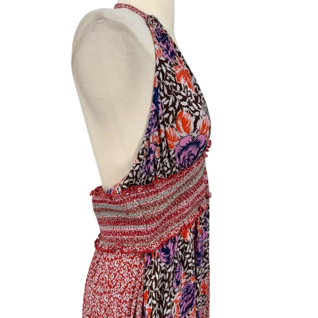 Free People Gabriella Halter Midi Dress  Patchwork Floral Sz Large Boho Festival - Image 8