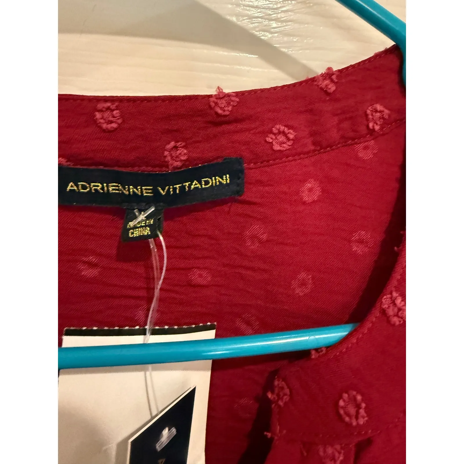 Adrienne Vittadini Textured Blouse Long Sleeve Casual Top Red Size L - Image 3