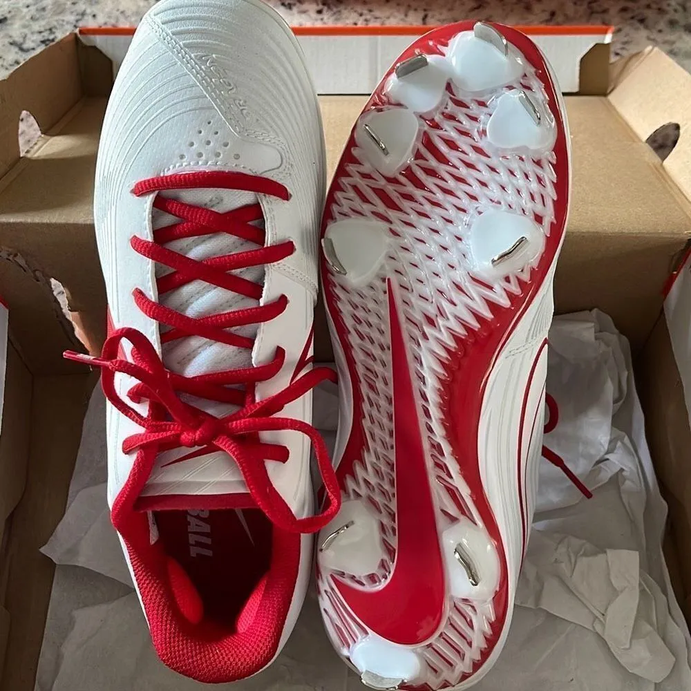 Nike Women’s Cleats‎ Lunarlon Size 8.5 White/Varsity Red New - Image 5