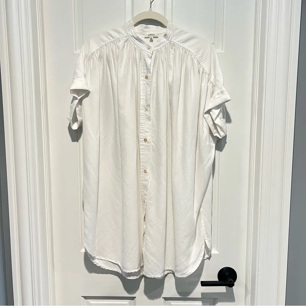 Wilfred Aritzia Bertillon Button Down Short Sleeve Shirt White Small Tunic Top - Image 2