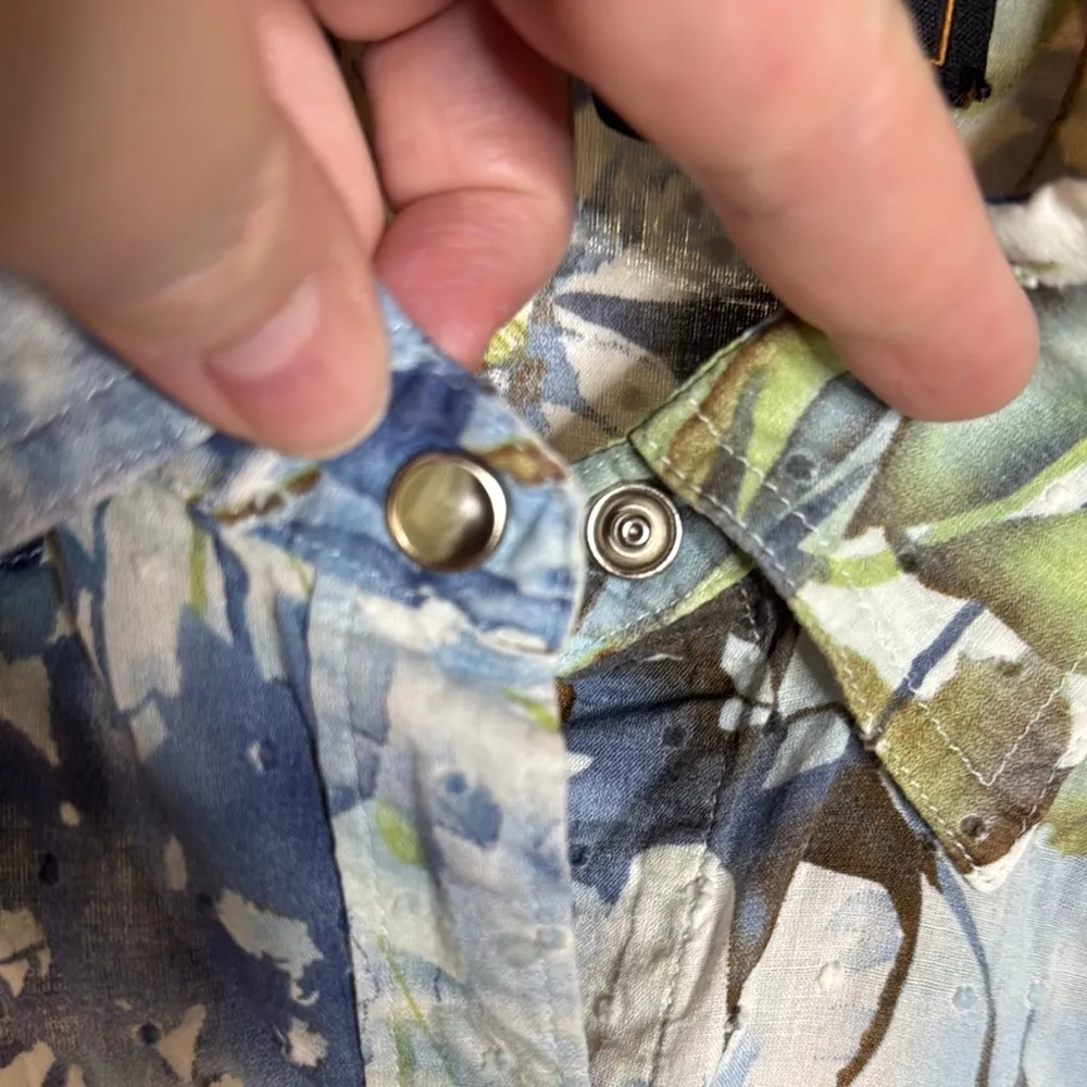 Ariat Blue & Green Casual Floral Pearl Snap Blouse 100% Cotton Size Large - Image 7