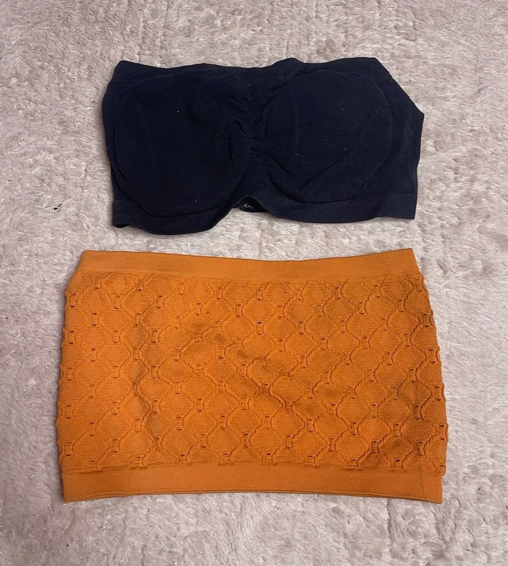2 Bandeau Bra Womens Size M Strapless Underwire Seamless Smooth Bralette Orange Size M - Image 1