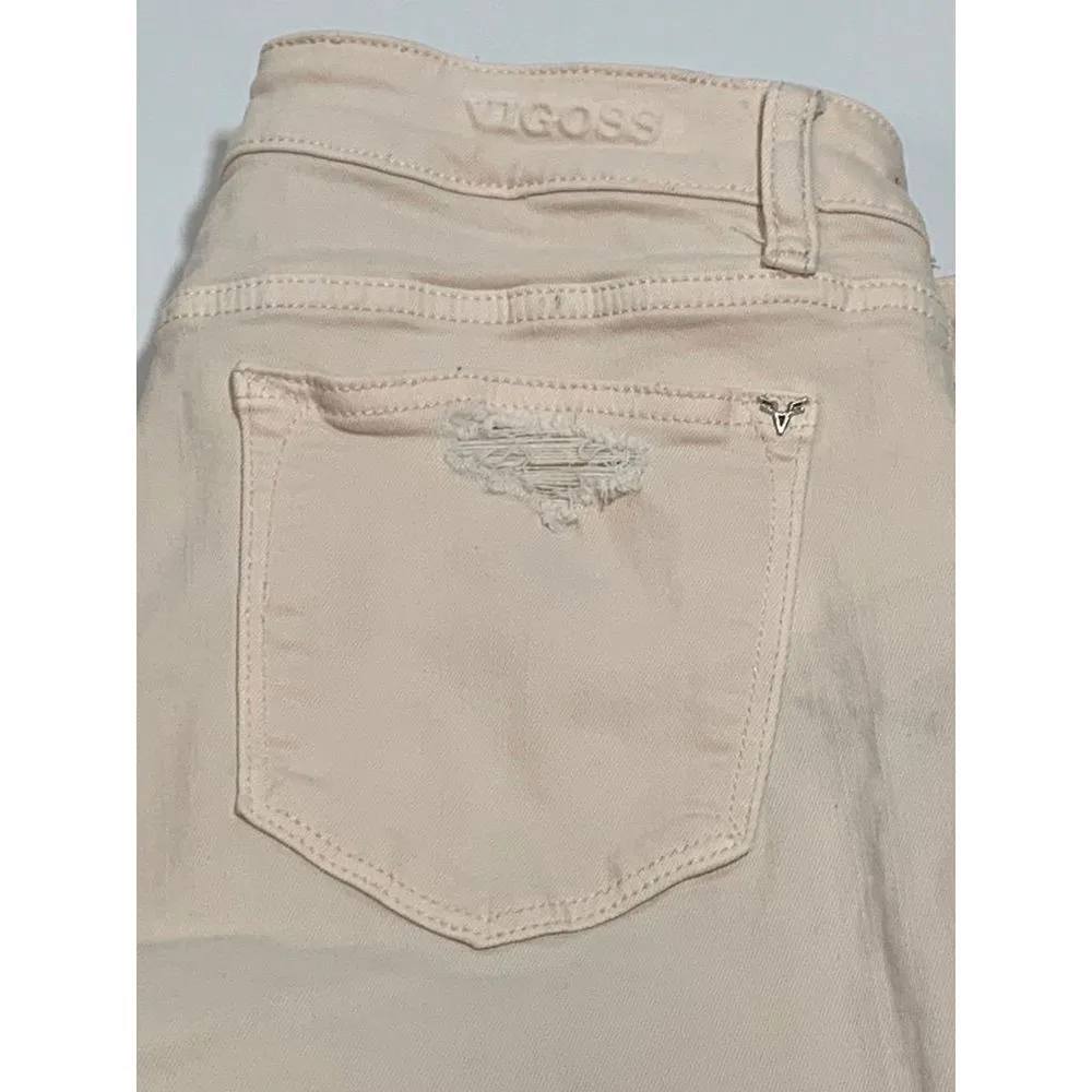 Vigoss Light Pink Distressed Frayed Hem Marley Super Skinny Mid Rise Denim Jean - Image 6