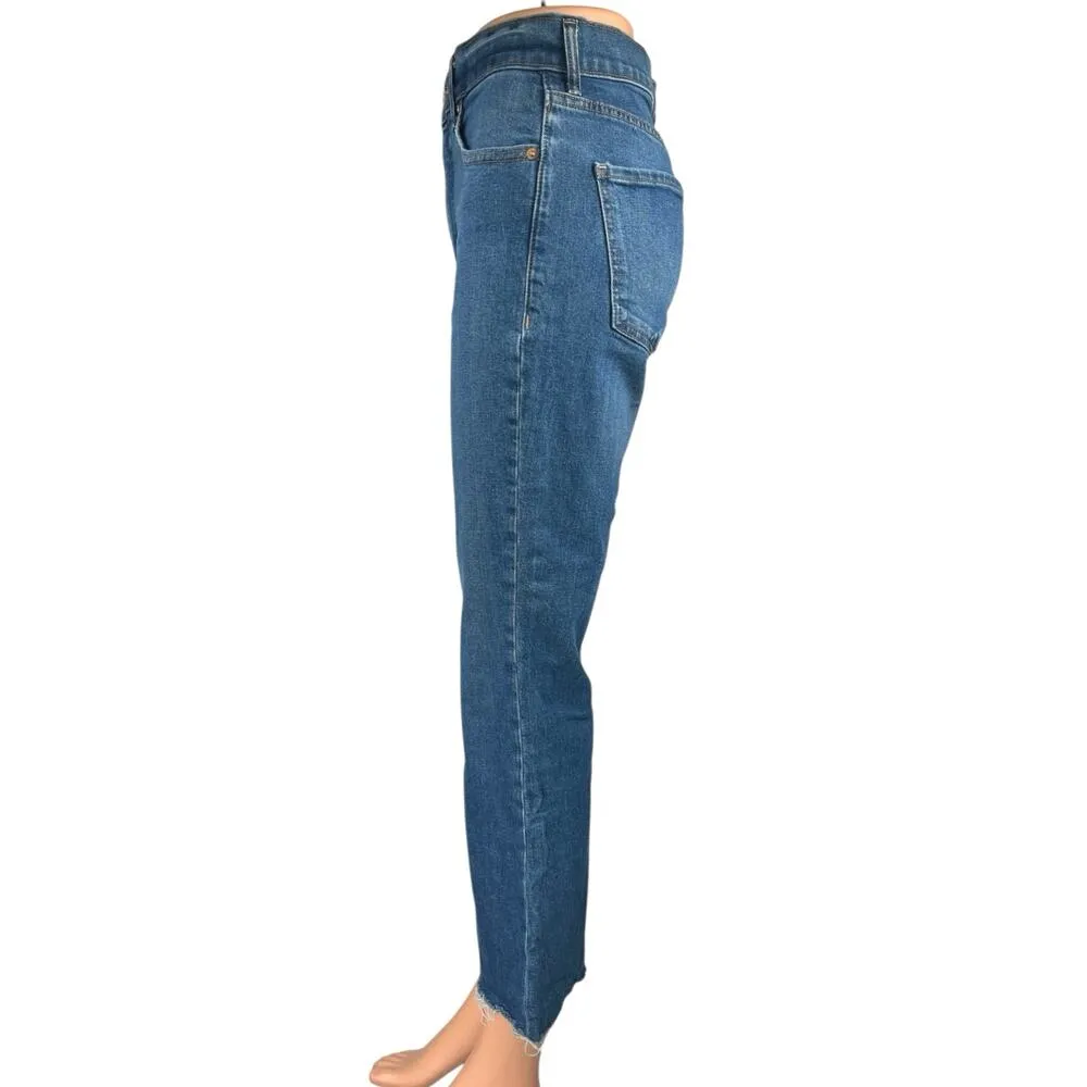 Express Blue High Waist Frayed Hem Cropped Flare Bootcut Denim Jeans Pants Sz 2 - Image 2