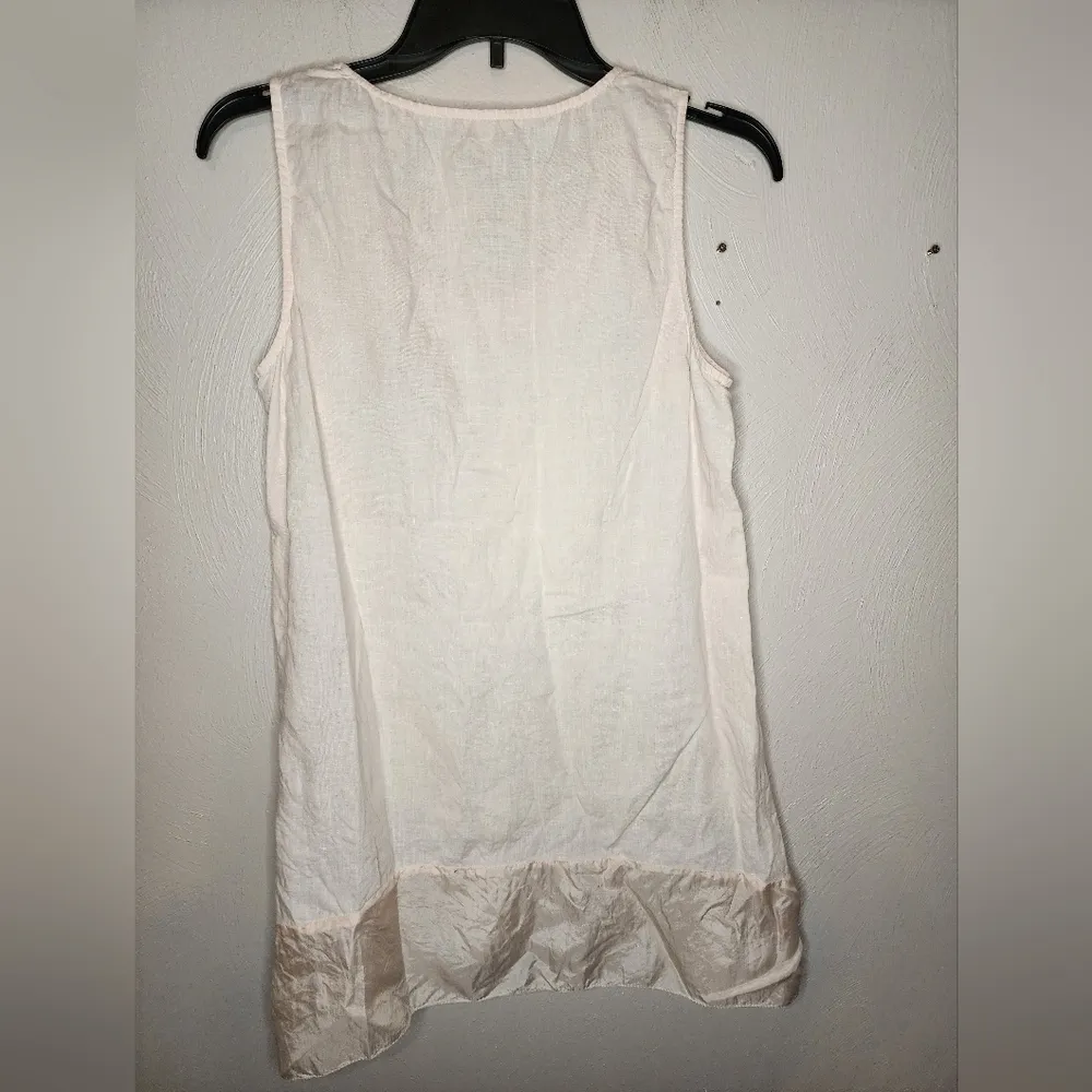 Eileen Fisher Irish Linen Top S Blush Pink Sleeveless Blouse Silk Trim Tank - Image 4