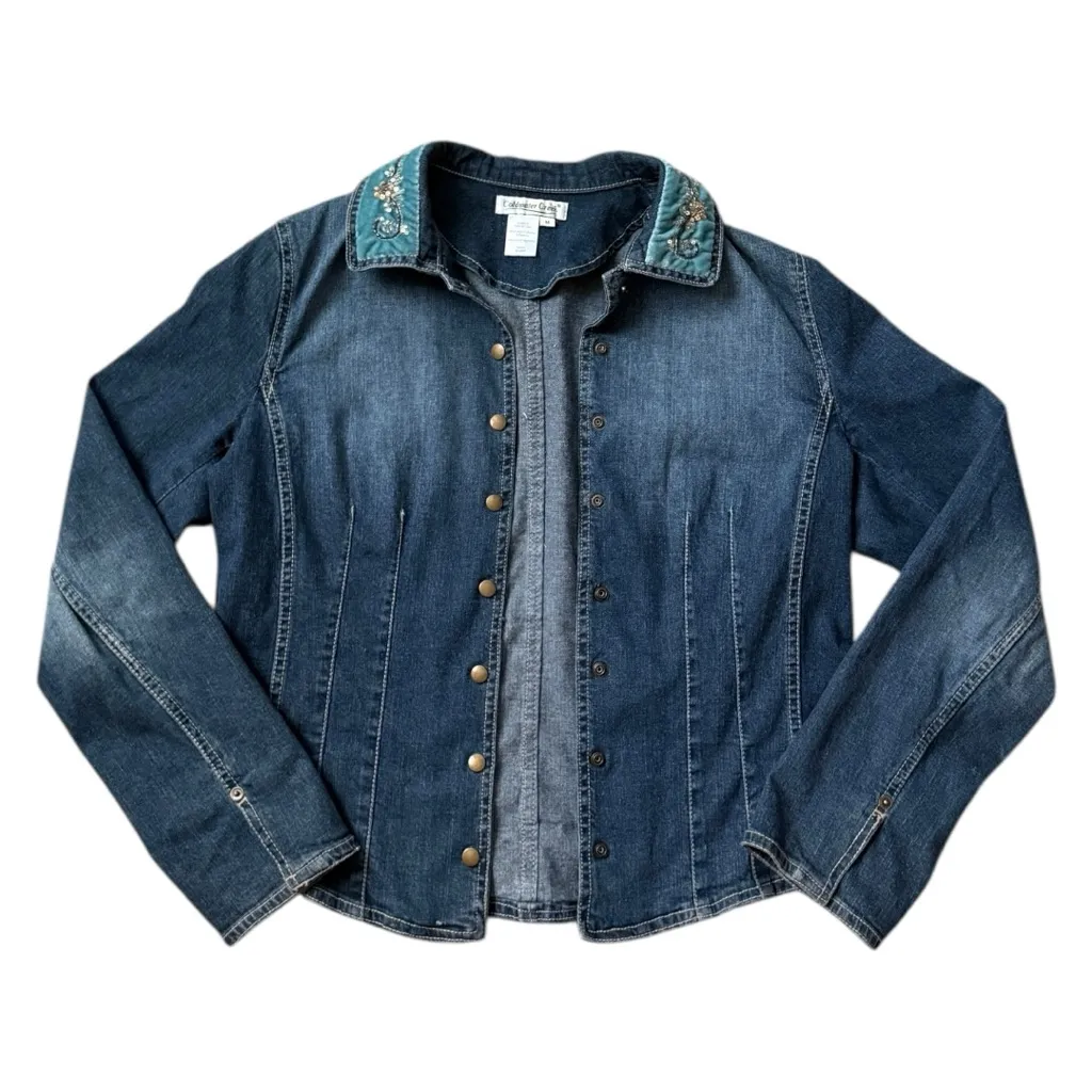 Vintage Y2K Coldwater Creek Embellished Denim Medium Beaded Collar Jean Jacket - Image 4