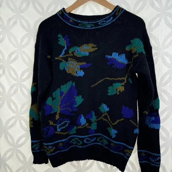 Vintage Cambridge Spirit 80s Wool‎ Shetland Black Crewneck Sweater Size S - Image 2
