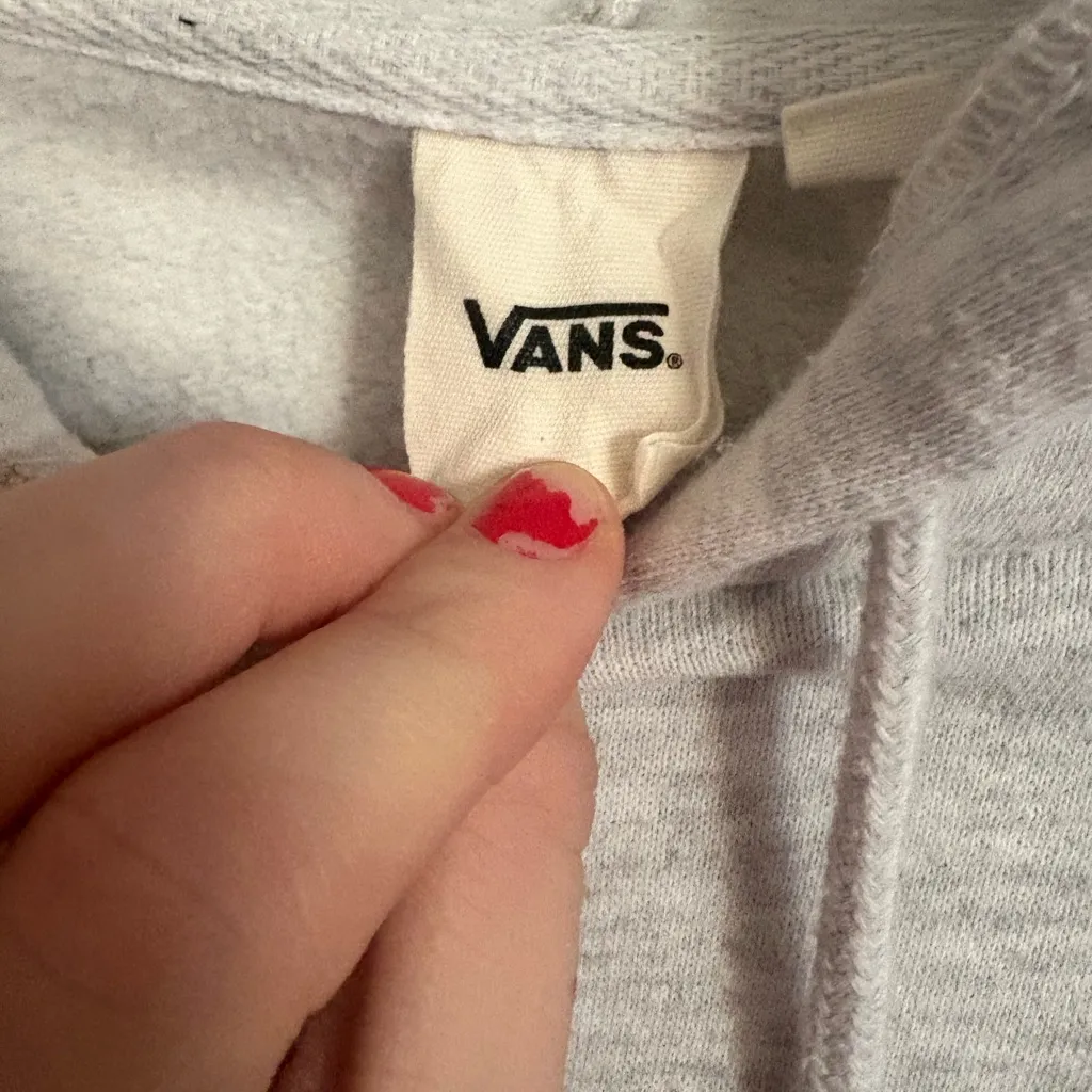 Vans Light Gray Hoodie with Checkered Design - Image 3