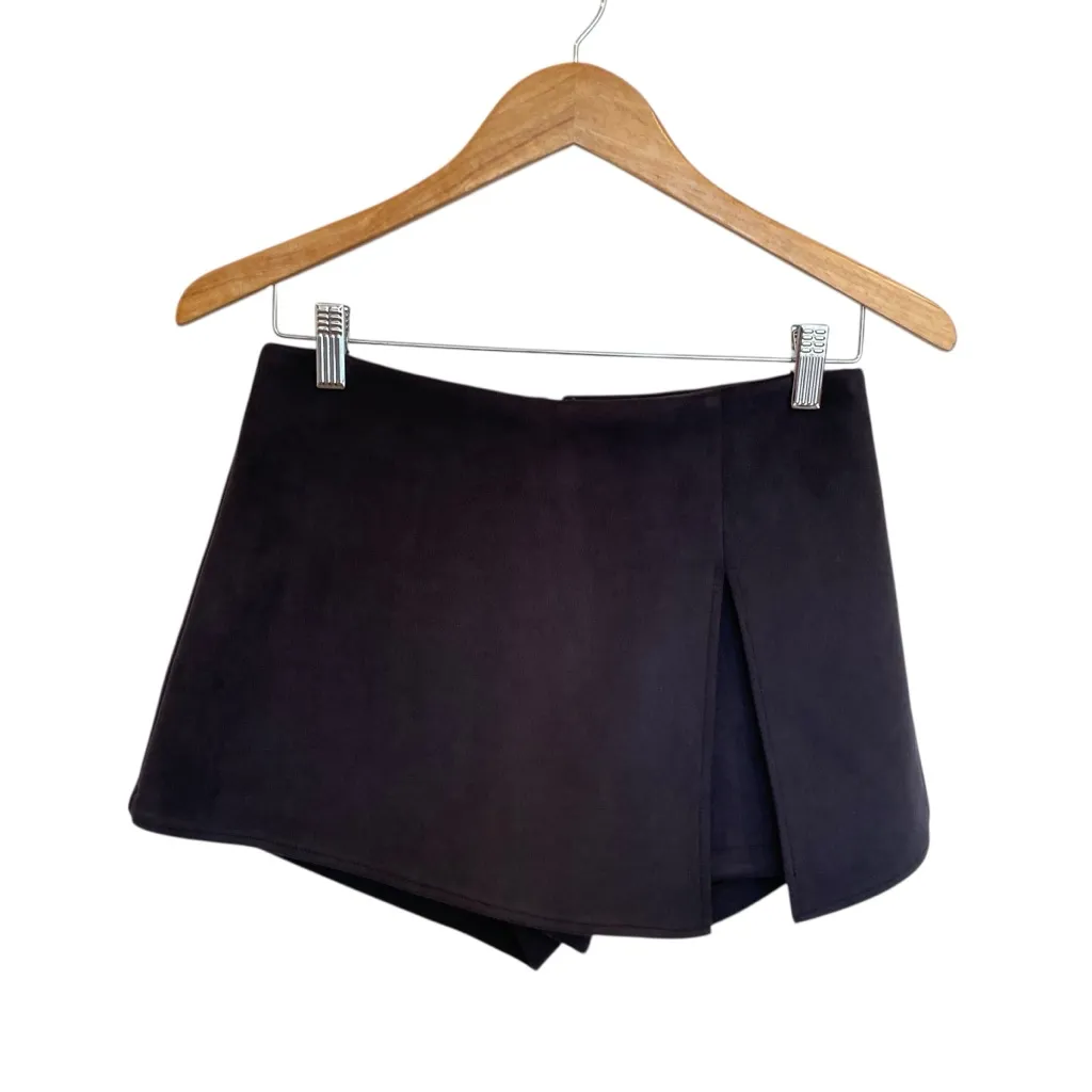 Seek The Label Faux Suede Mini Skirt/ Skort With Slit Front - Image 2