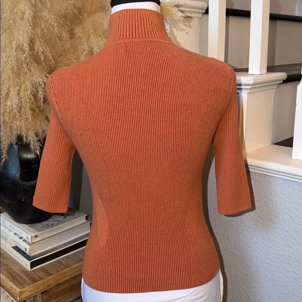 Bailey 44 Cutout Keyhole Ribbed Knit Top Rust Orange Size Small - Image 5