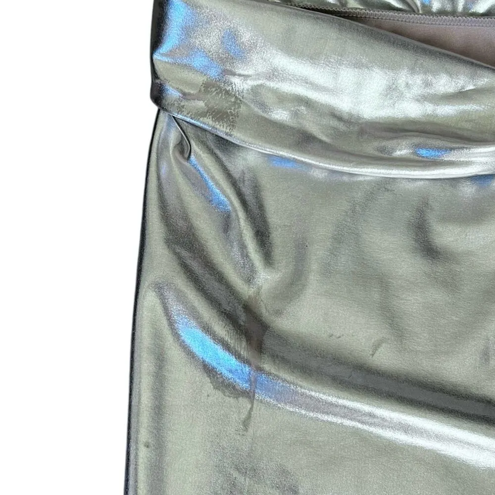 Skims Women’s Low Rise Metallic Twist Front Nickel Silver Mini Skirt Sarong 4X - Image 6