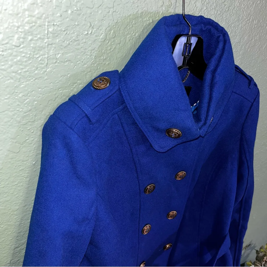 Black Rivet Blue Pea Coat /  lined jacket / coat / pea coat / belted coat - Image 4