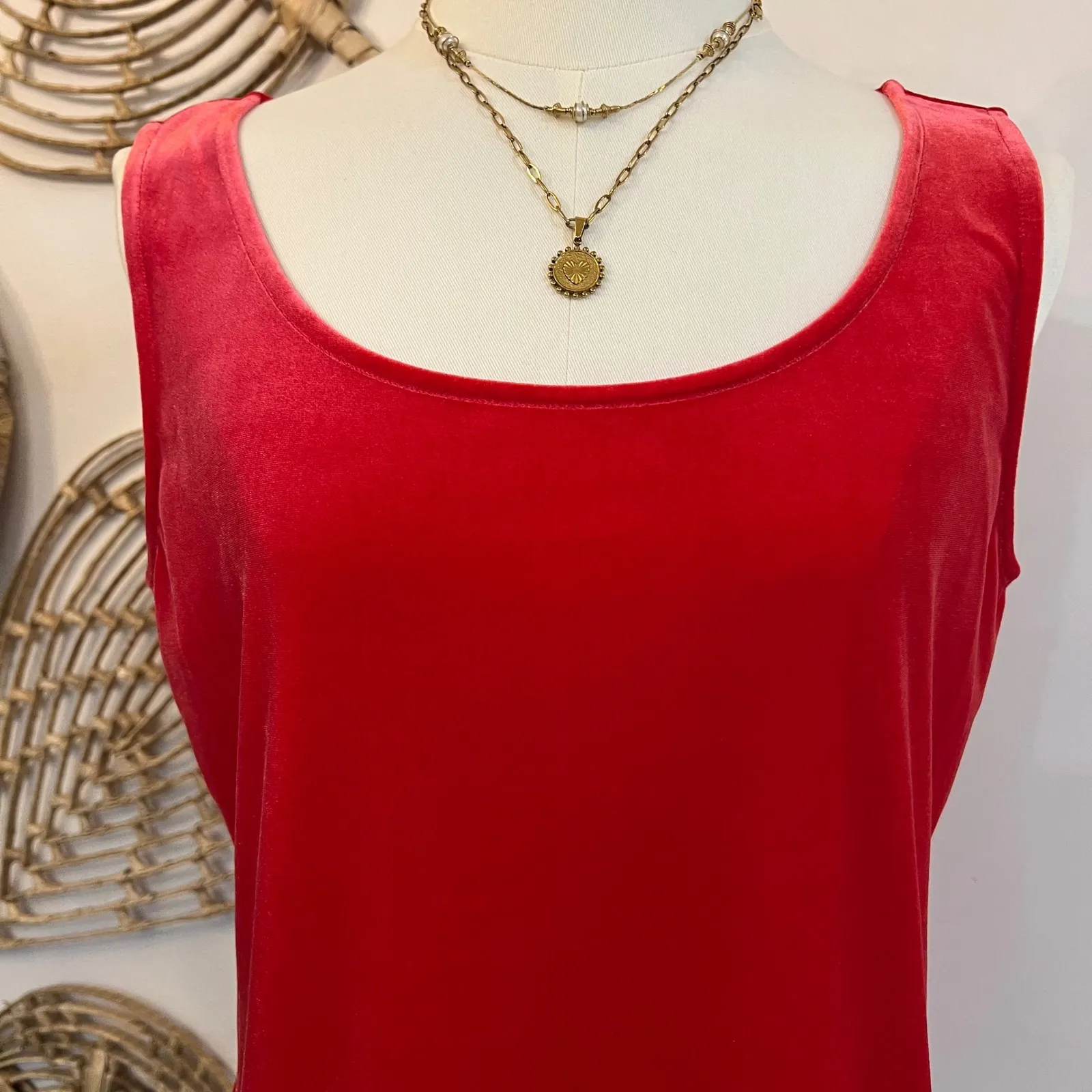 Talbots Red Velvet Tank Top Y2K Stretch Scoop Neck Sleeveless Top Party Size M - Image 4