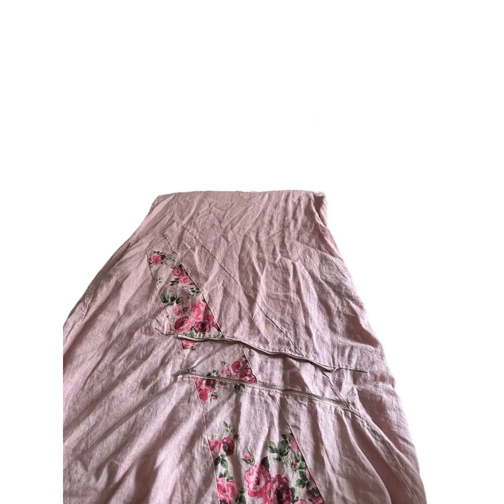 Lin Blanc 100% Linen Pink Floral Embellished Long Dress Lagenlook - Image 6