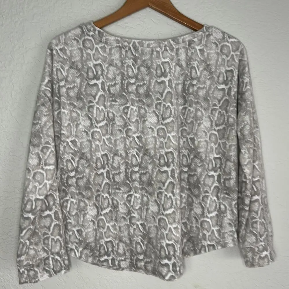 NEW Tahari Grey White Snakeskin Print Velour Sweatshirt Small Stretchy Y2K - Image 6