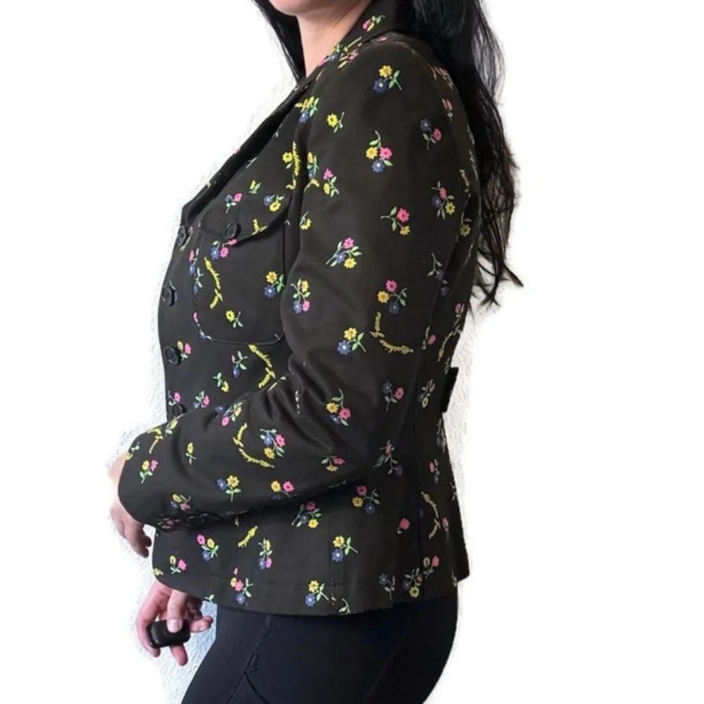 Moschino Jeans Y2K 2000s Black & Pink Floral Jacket Blazer Size US 10 - Image 2