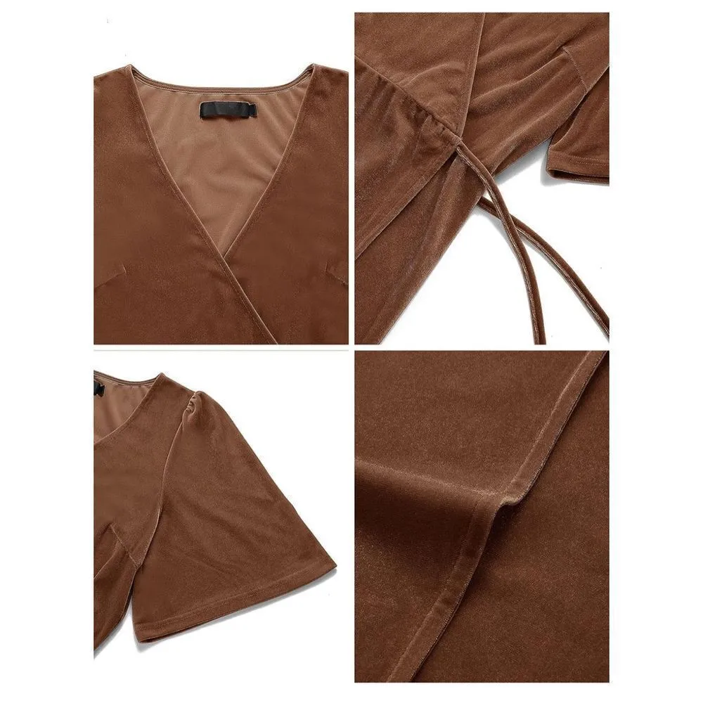 NEW MEROKEETY V Neck Wrap Velvet Maxi Dress Bridesmaid M - Image 3