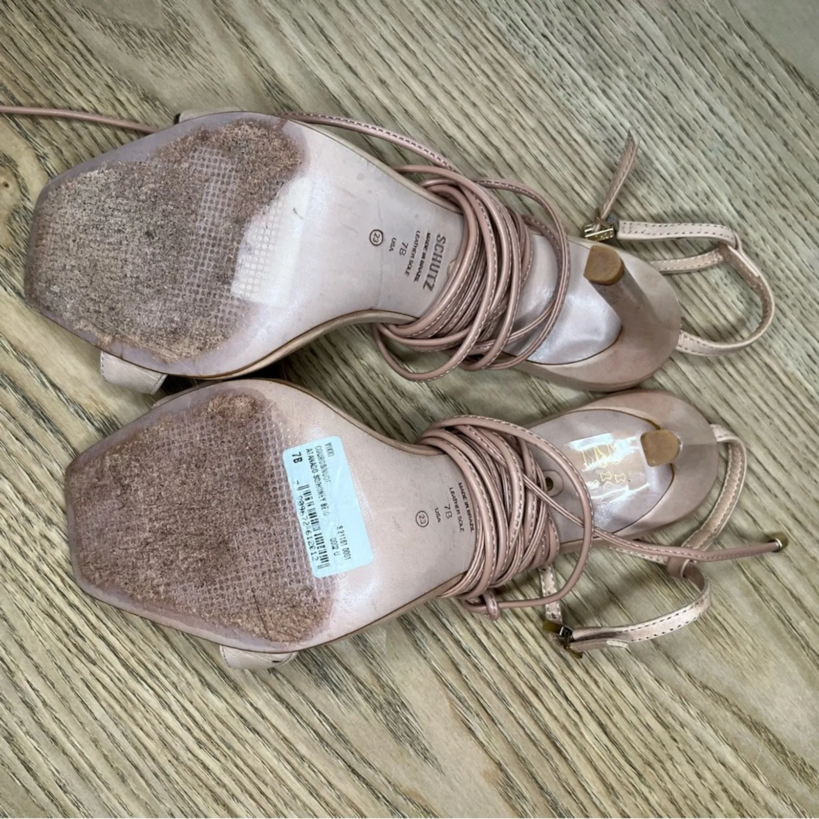 SCHUTZ Vikki Ankle Wrap T Strap Stiletto Heels Sandals Nude Women’s Size 7 - Image 4