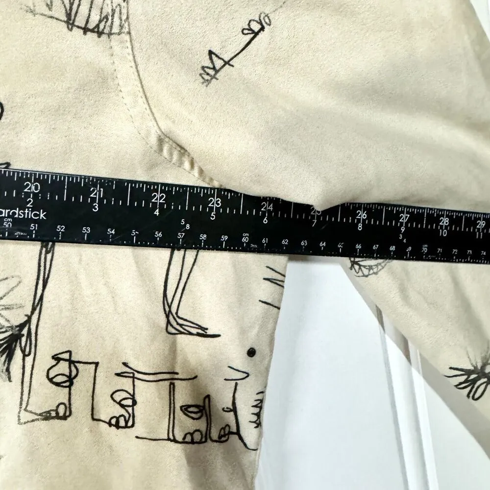 CHICOS Button Down Women SZ 3/L Polyester Animal Artwork Drawling Collared Tan - Image 4