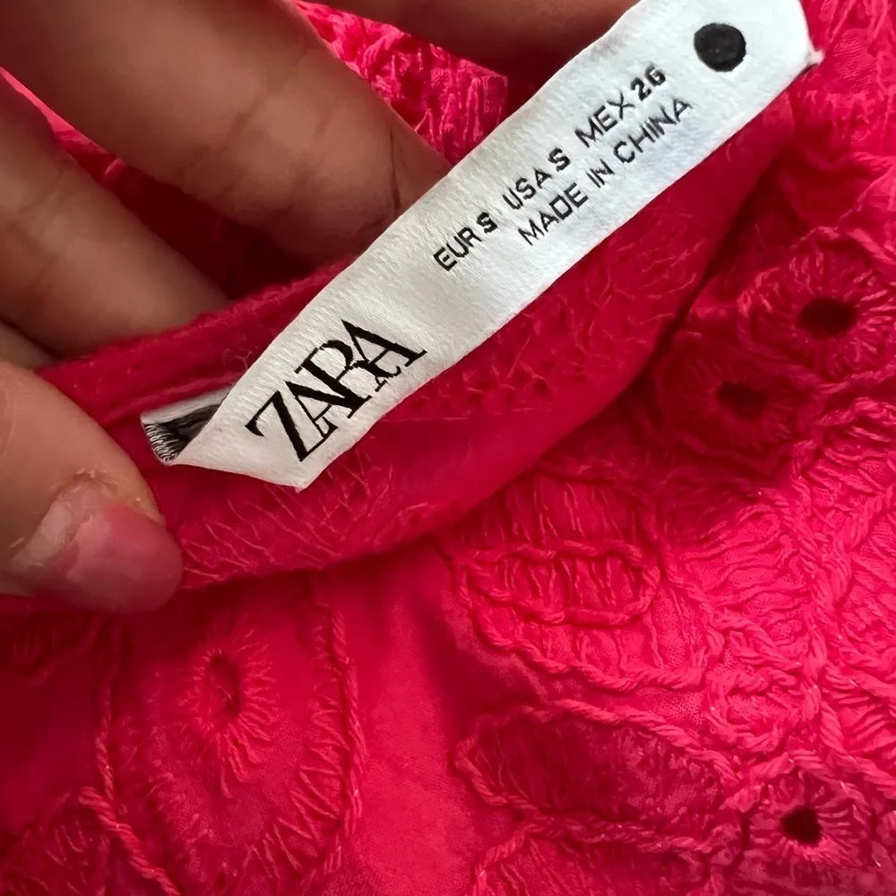 ZARA Eyelet Cotton Vibrant Pink Mini Dress Small - Image 6