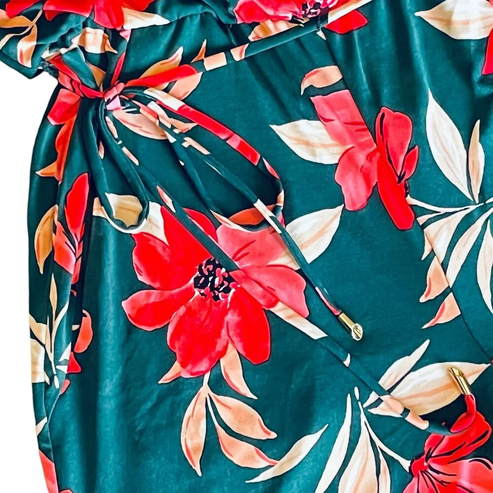 Maggy London Floral CROPPED JUMPSUIT Women's 4 Hawaiian Print Green Pink NWOT - Image 5