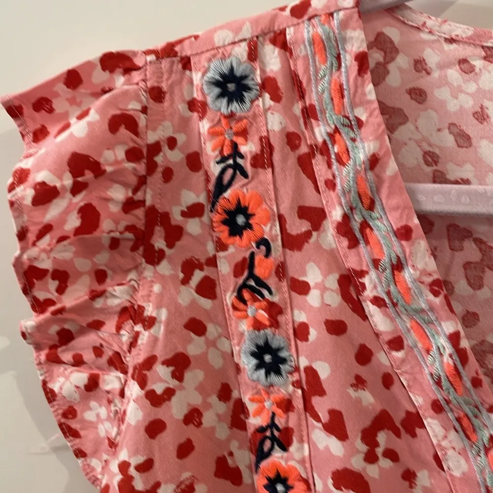 Floral embroidery flirty baby doll top Red Size 2X - Image 2