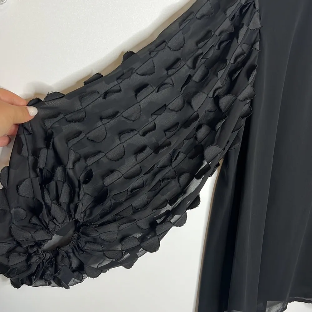 JODIFL Solid Black Sheer Balloon Long Sleeve Top - Image 5