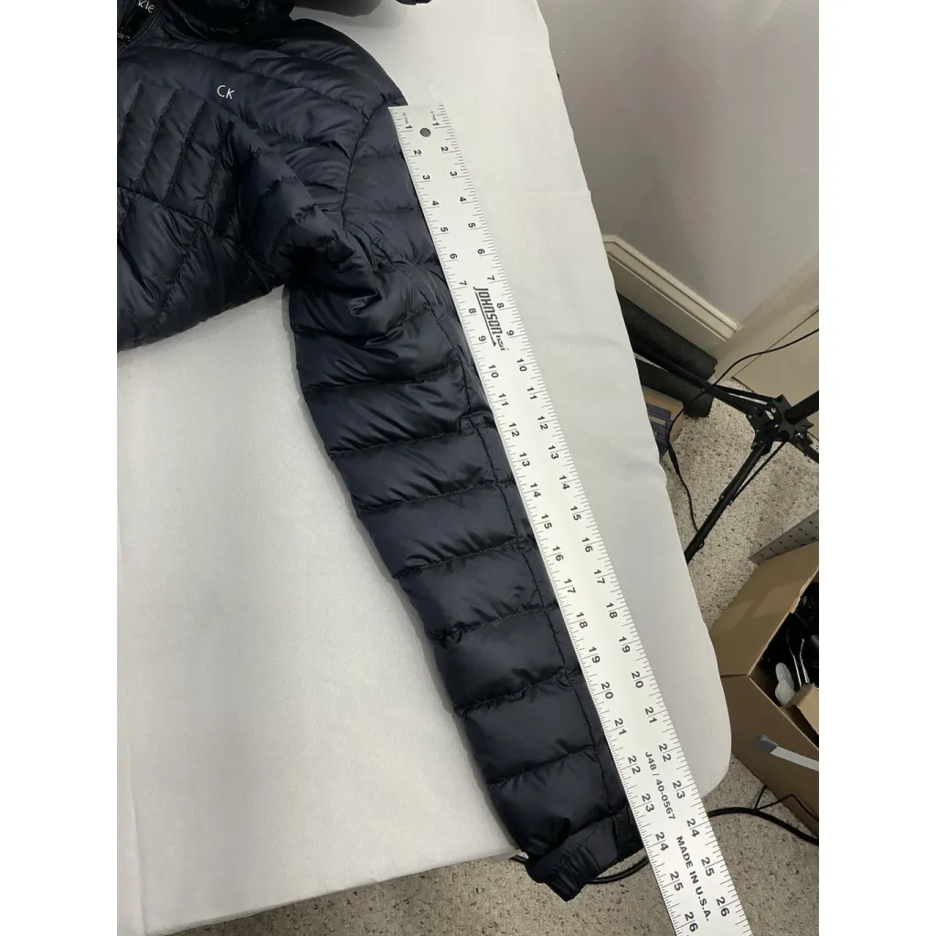 Womans Calvin Klein Puffer Jacket Medium Packable Premium Down Blue Hood - Image 9
