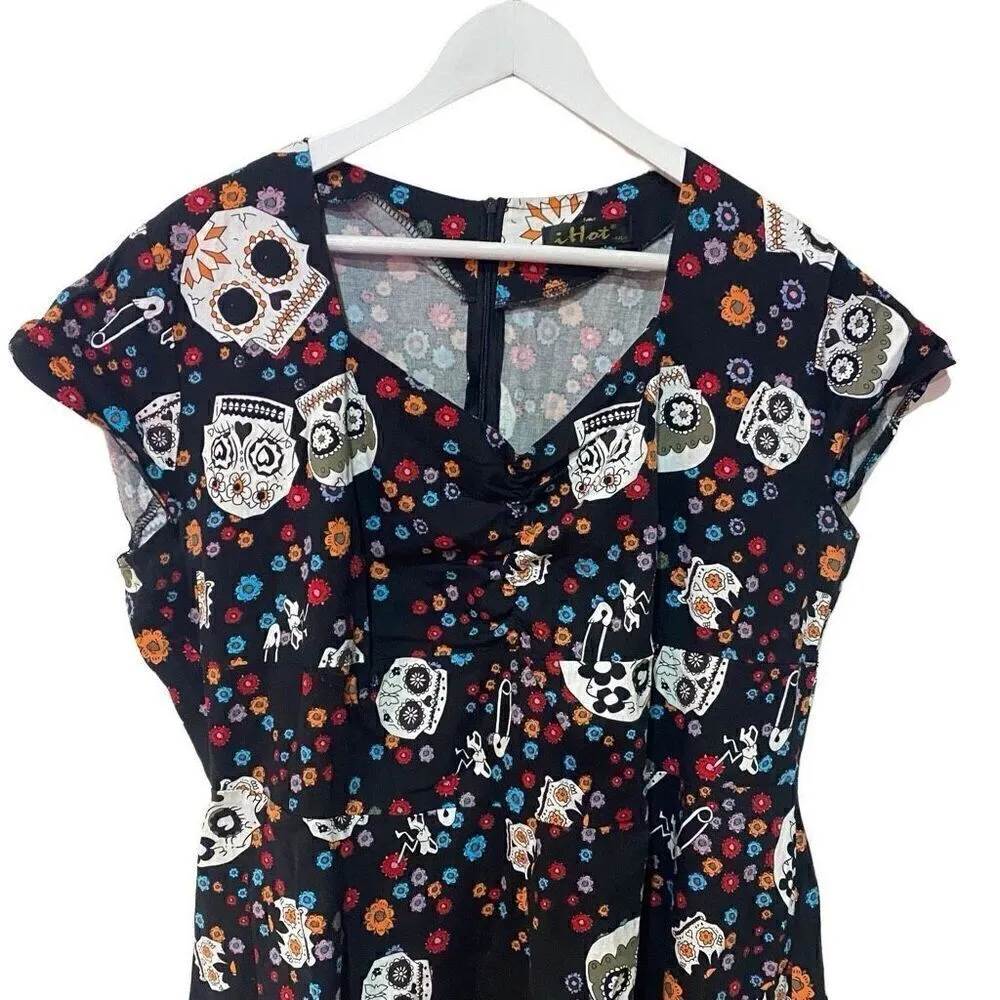 I Hot Plus Size 4XL Black Fit & Flare Dress Skulls Y2K Grunge/Goth - Image 3